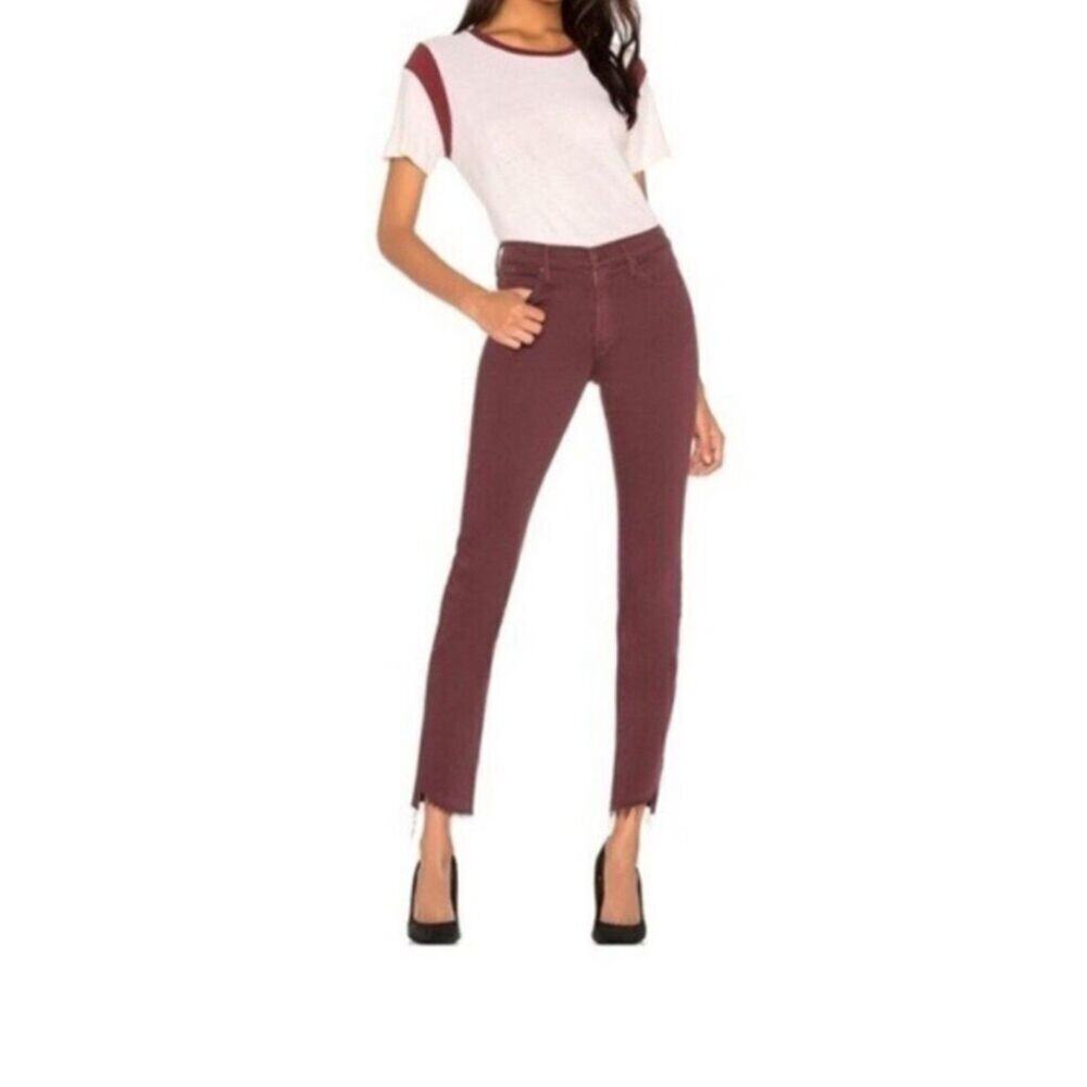 Mother Rascal Ankle Step Fray Jeans Women's 24 Plum Denim Mid Rise Casual